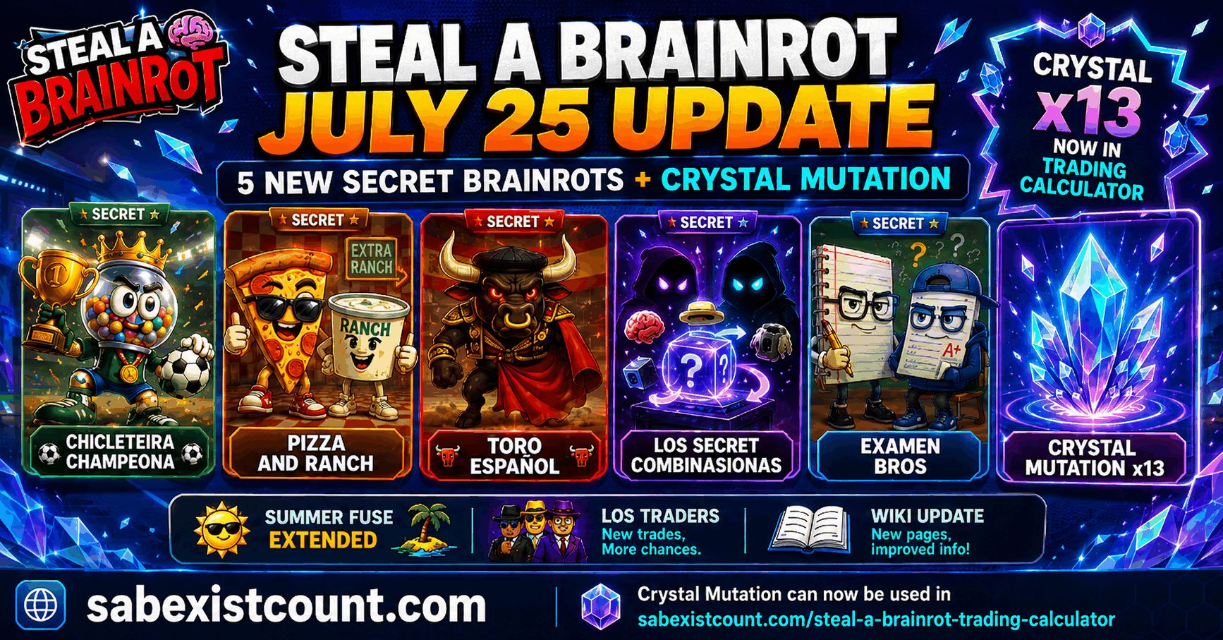 Steal a Brainrot July 25, 2026 Update: Crystal Mutation and 5 New Brainrots